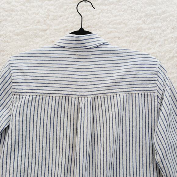 Blouse Size S Navy Linen Button-Up Stripe Preppy Coastal Classic Academia Cruise - Picture 9 of 16